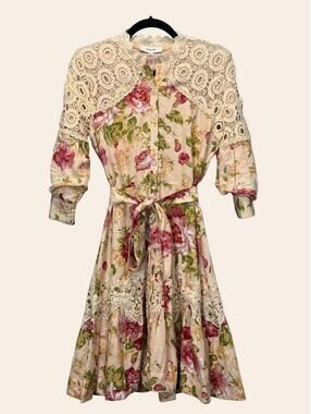 Porter Red Appliqué Trim Dress